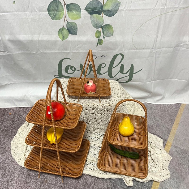 Vintage Multi-Tier Imitation Rattan Basket (27 cm)