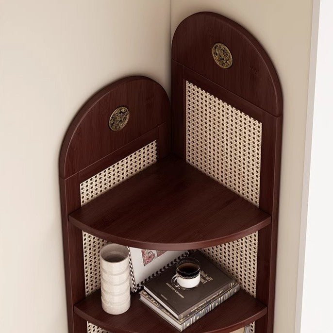 Vintage Retro Bamboo & Rattan Corner Display Shelf