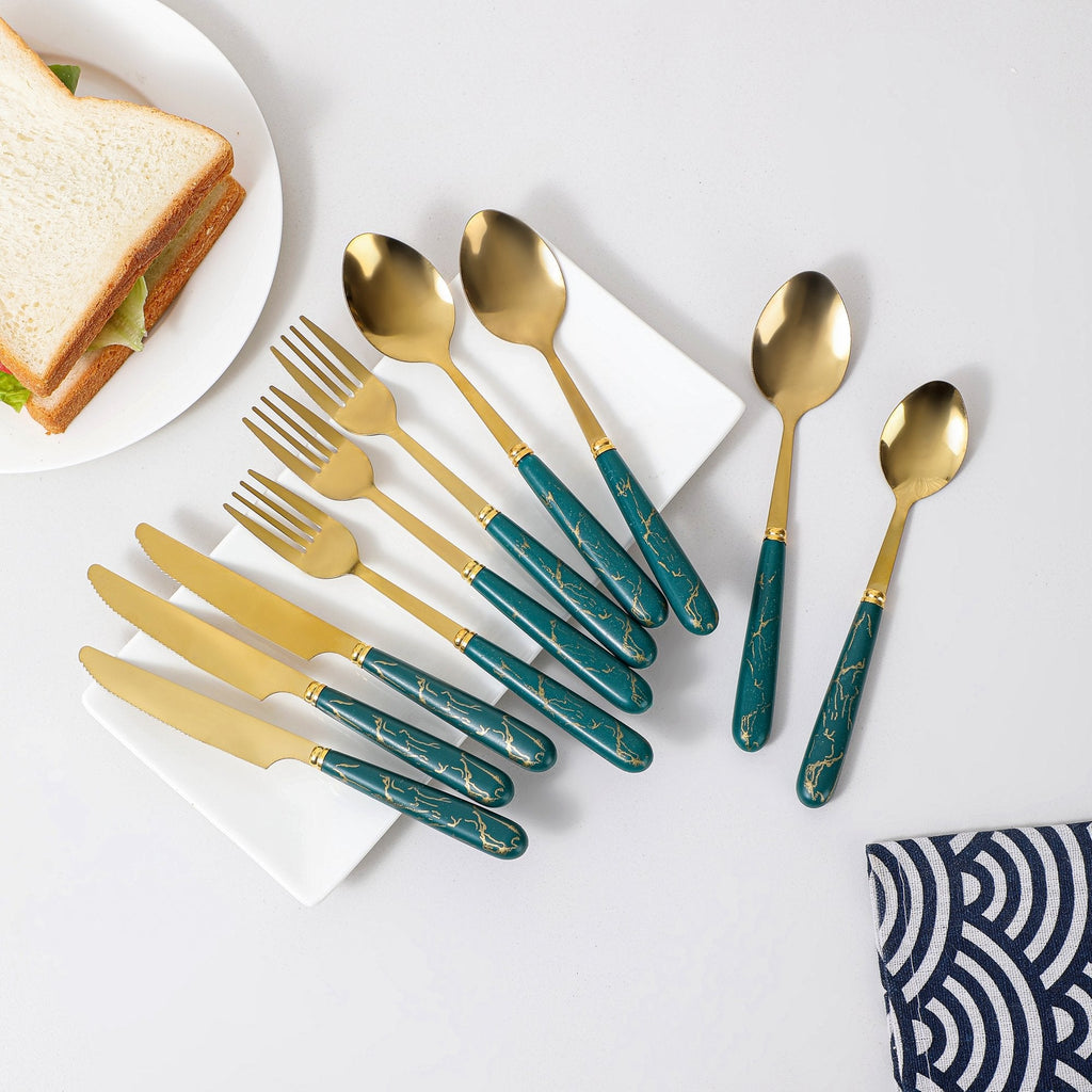 24-Piece Stainless Steel Cutlery Set with Marble Handle