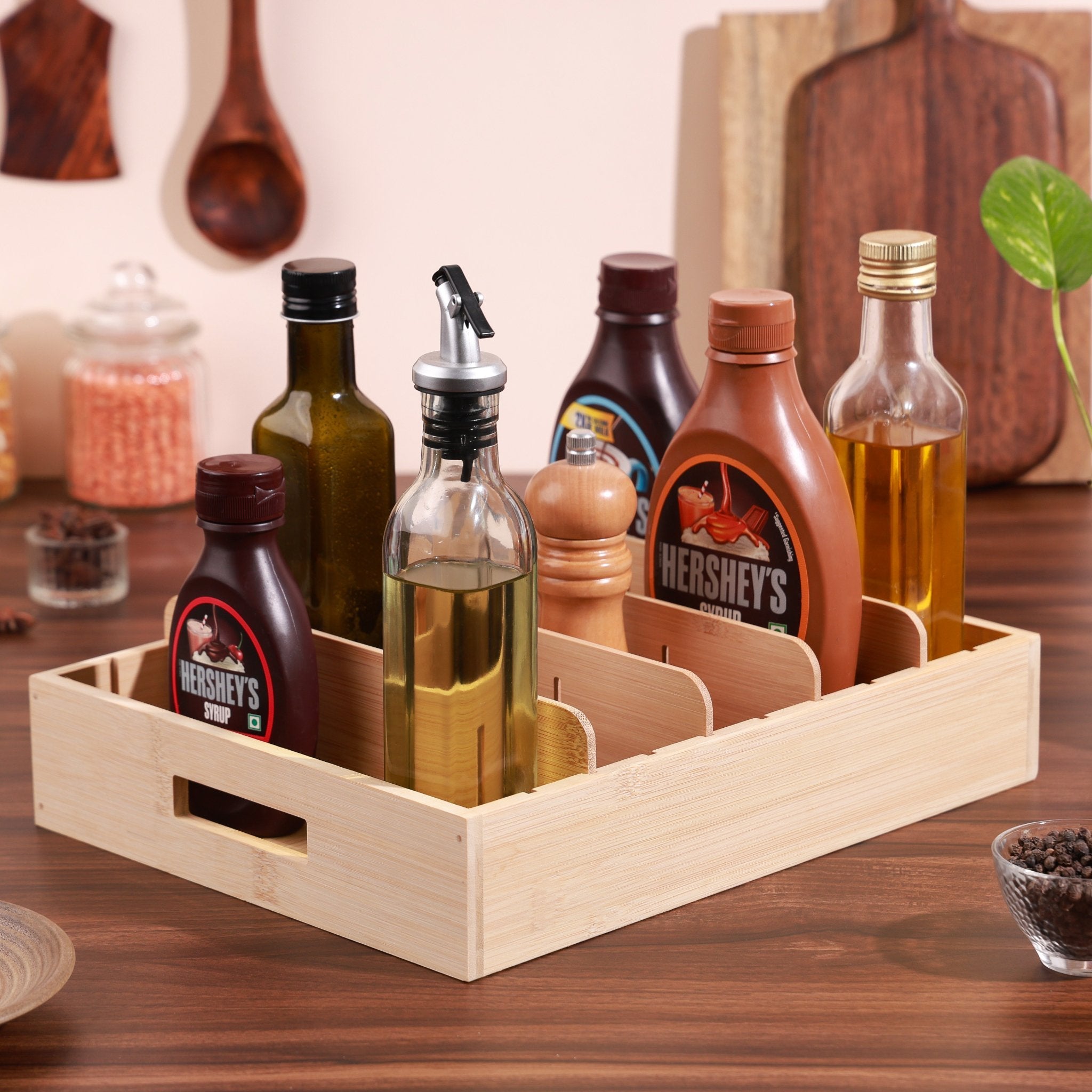 Adjustable Compartment Bamboo Storage Tray